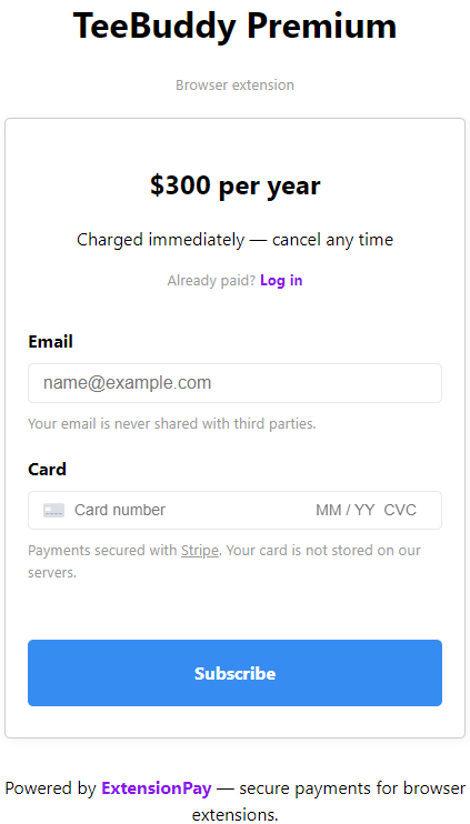 Payment popup screen